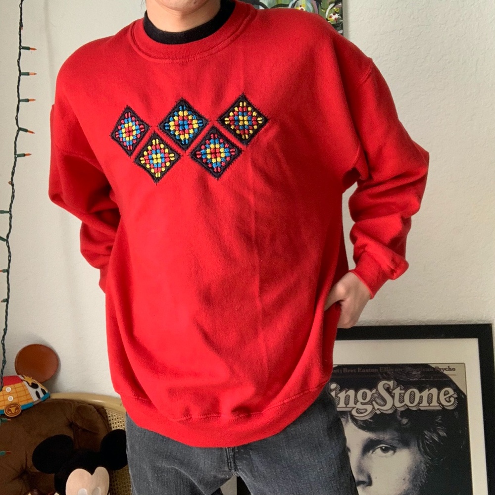 Top Stitch Red Sweater